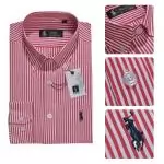 ralph lauren hommes createur chemises manche longue 2019U polo promos coton rayures caine rouge